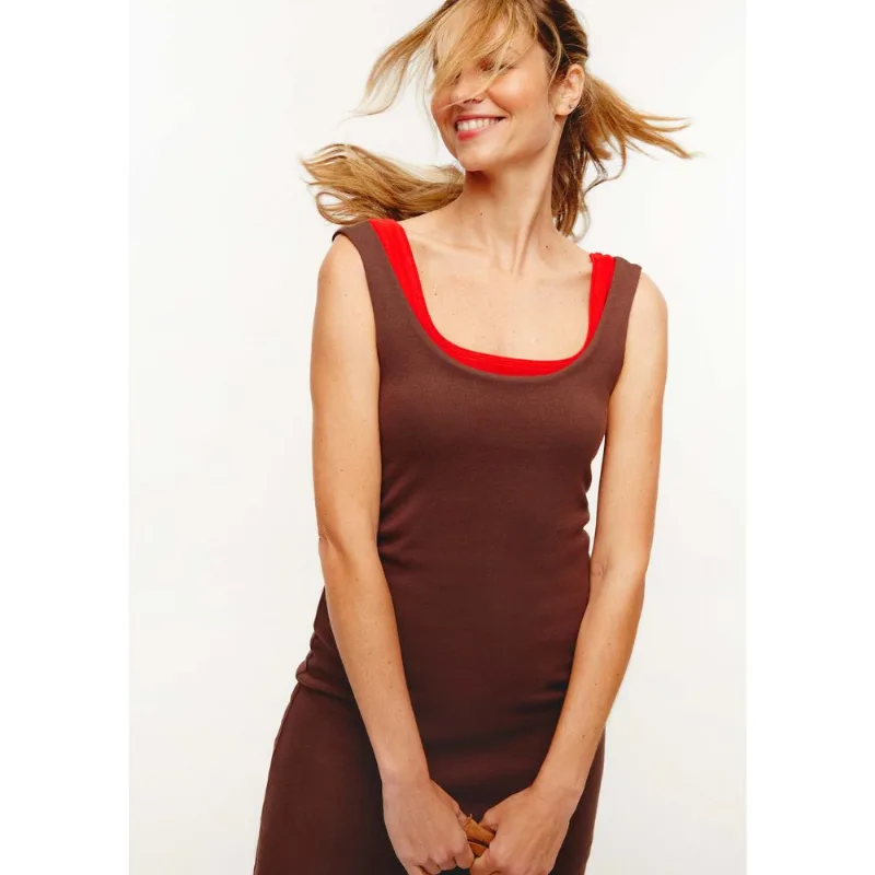 Vestido Curto Em Ribana Premium - Marrom XG