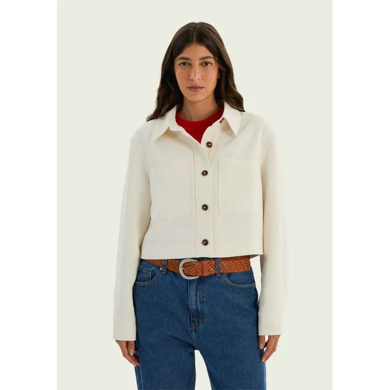 Jaqueta Feminina Em Tecido De Algodão - Off white P
