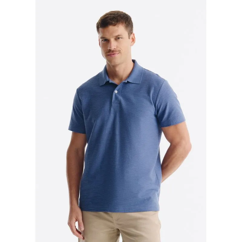 Polo Masculina Manga Curta Texturizada - Azul XXG