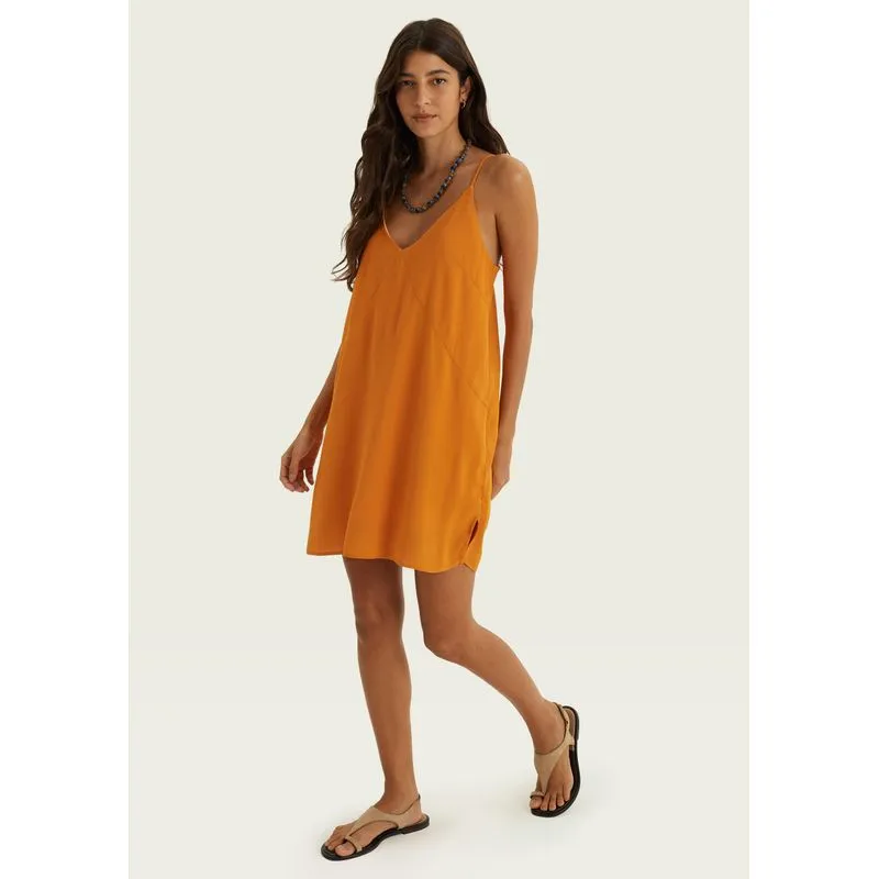 Vestido Curto Trapézio Alças Finas - Amarelo M