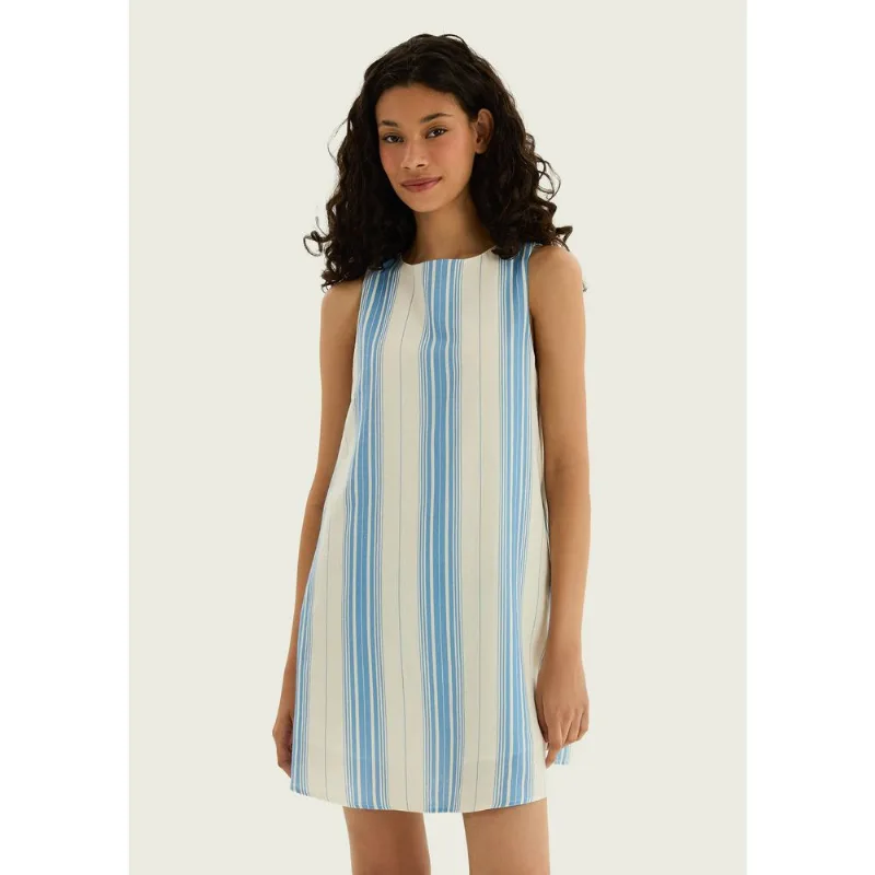 Vestido Curto Trapézio Listrado - Azul G