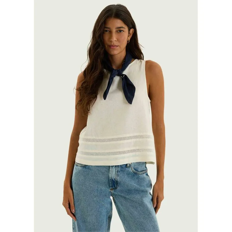 Regata Feminina Alças Médias Com Bordado - Off white P