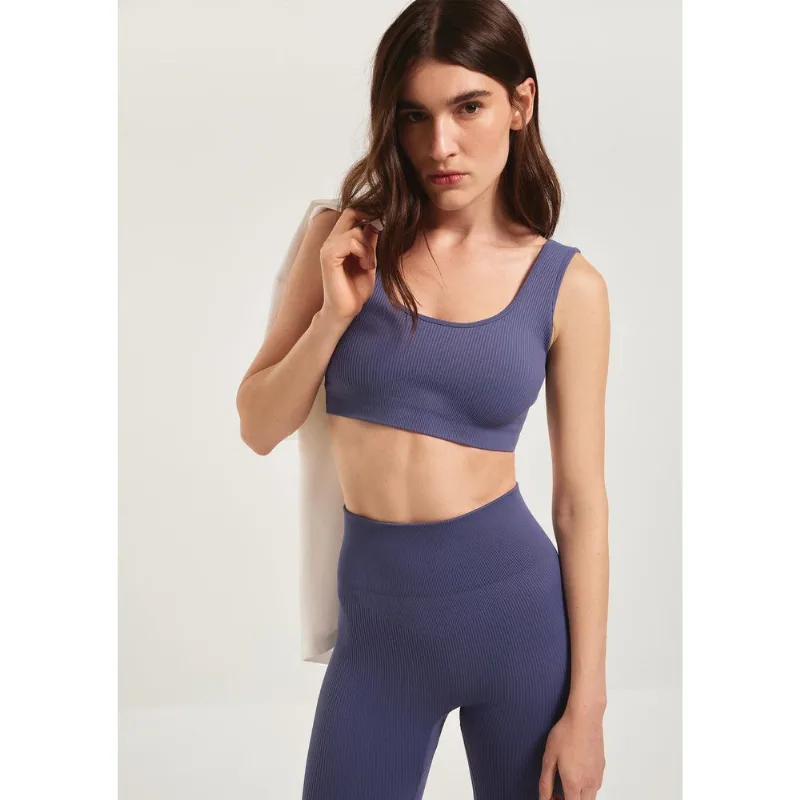Top Esportivo Canelado Sem Costura - Azul M