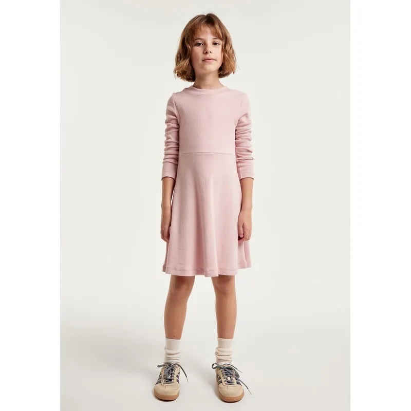 Vestido Infantil Evasê Em Ribana Canelada - Rosa 010