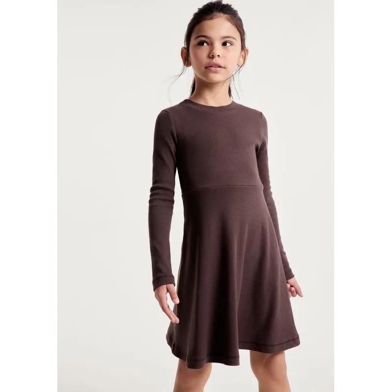 Vestido Infantil Evasê Em Ribana Canelada - Marrom 016