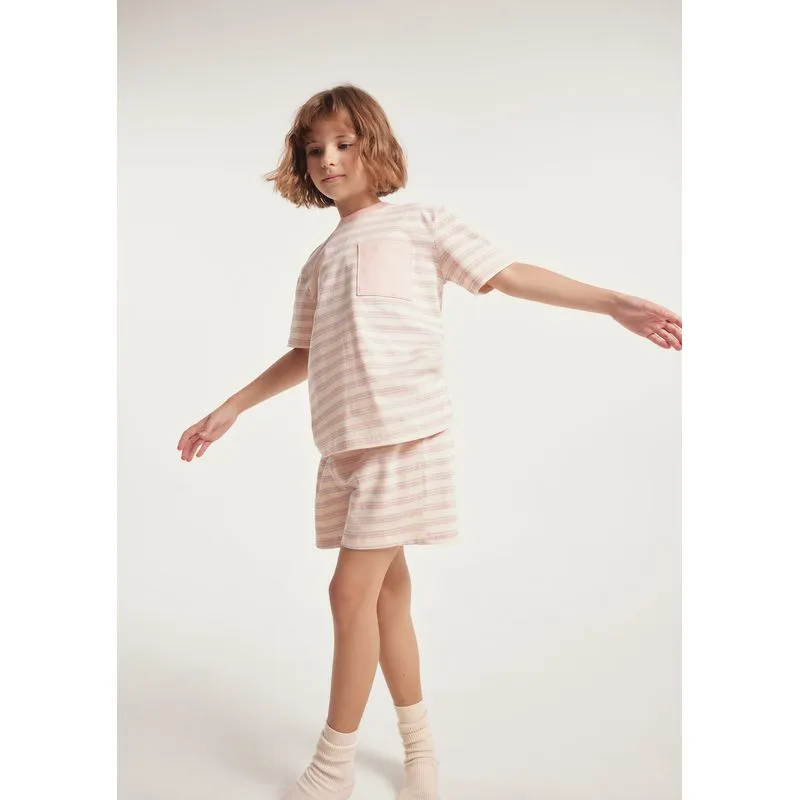 Pijama Curto Infantil Menina Em Algodão Estampada - Rosa 006