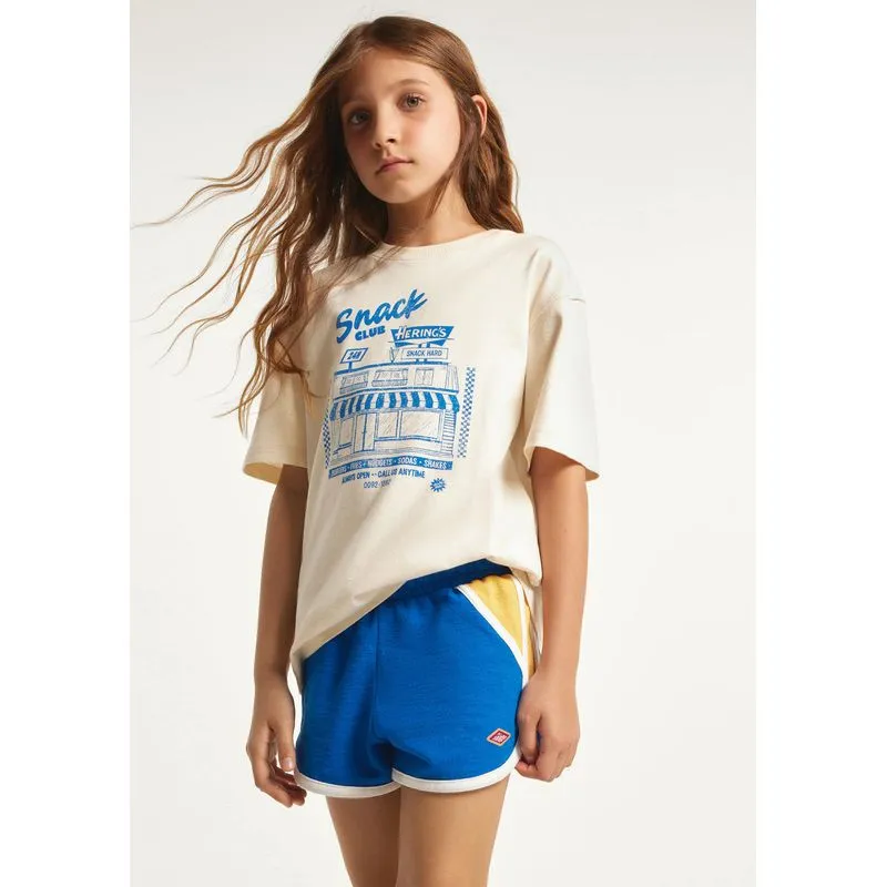 Shorts Infantil Menina Runner Texturizado - Azul 014
