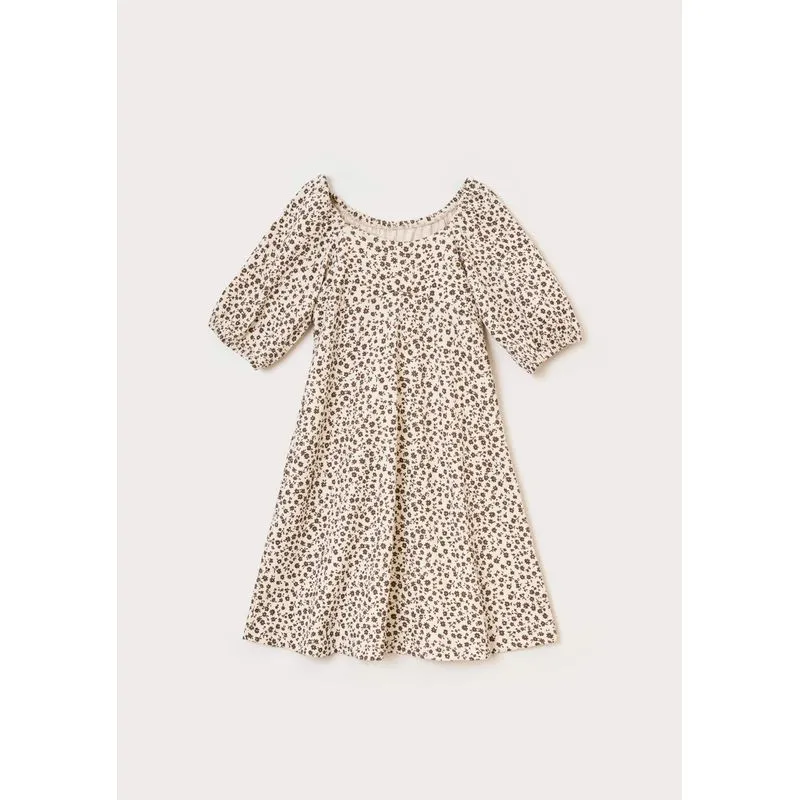 Vestido Infantil Estampado Manga Bufante - Marrom 010