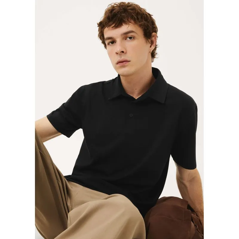 Camisa Polo Masculina Em Malha Premium - Preto XG