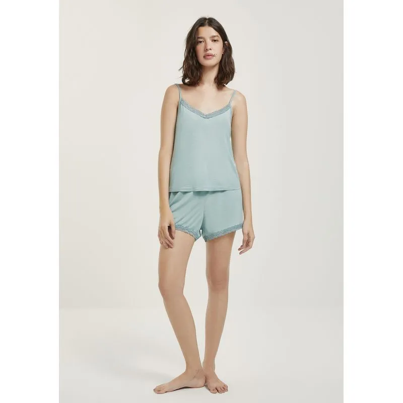Pijama Curto Feminino Com Renda - Azul XP