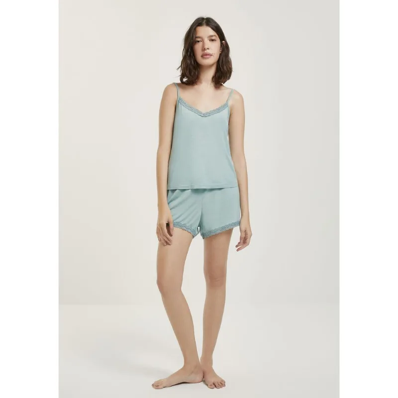 Pijama Curto Feminino Com Renda - Azul P