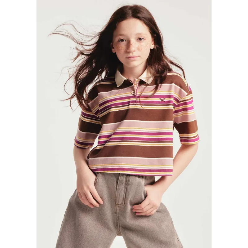 Camisa Polo Infantil Menina Cropped Listrada - Marrom 010