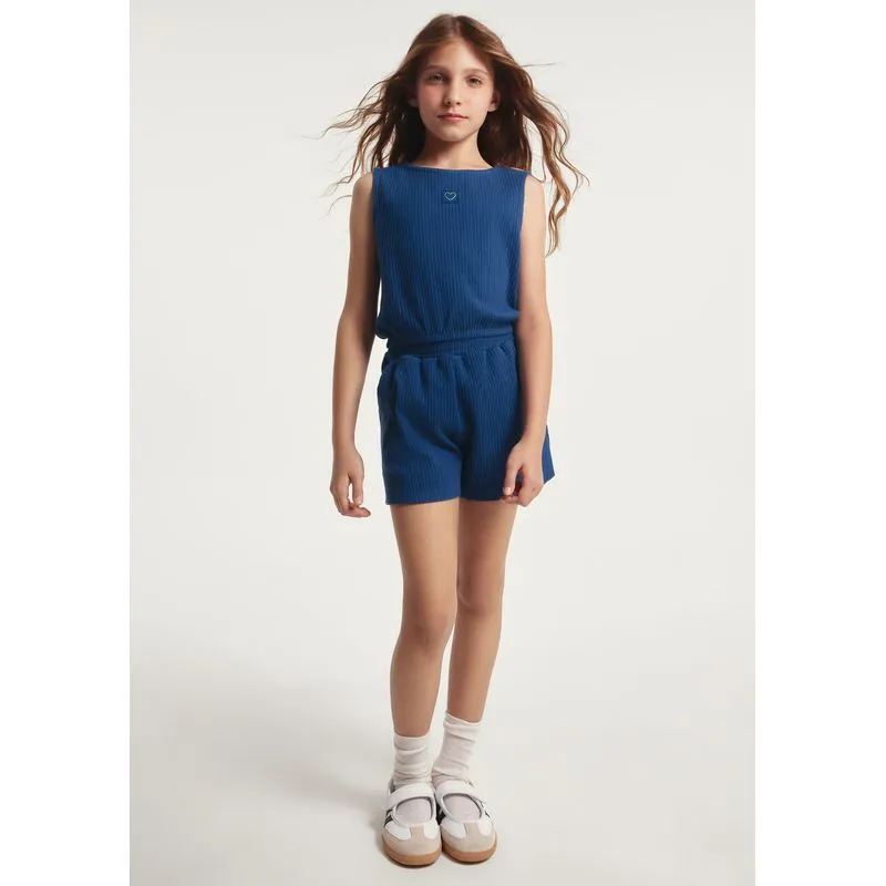Conjunto Curto Infantil Menina Em Ribana Canelada - Azul 012