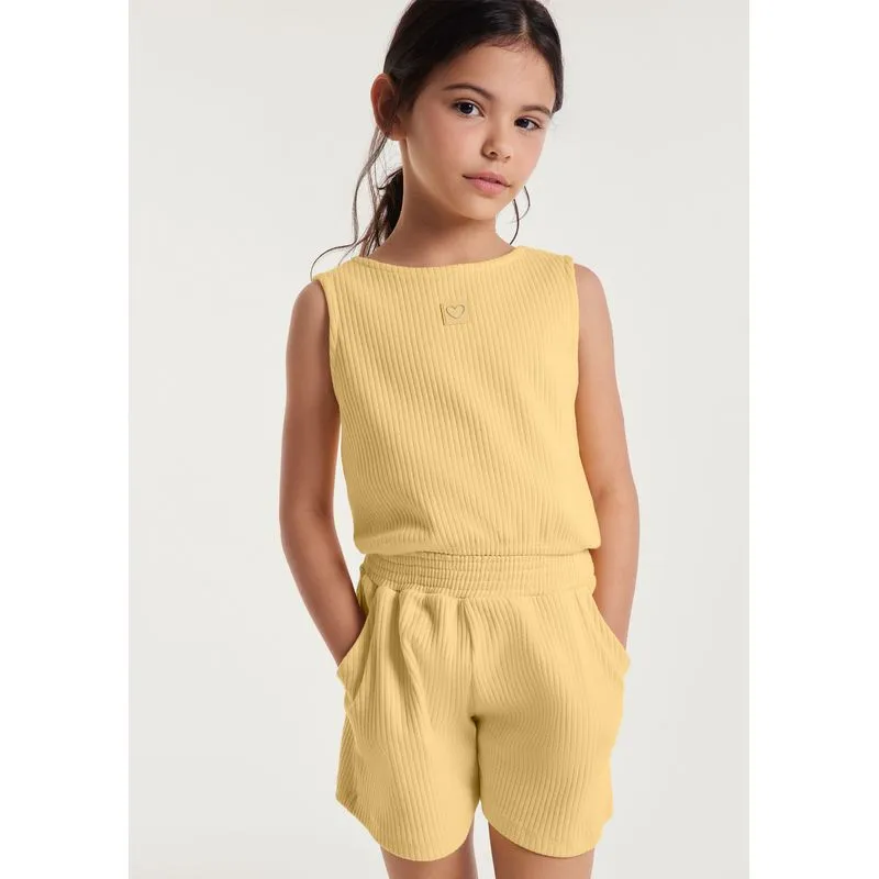 Conjunto Curto Infantil Menina Em Ribana Canelada - Amarelo 010