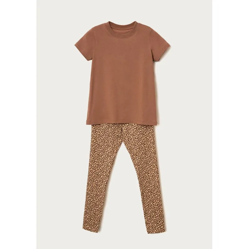Conjunto Infantil Menina Animal Print Em Algodão - Marrom 012