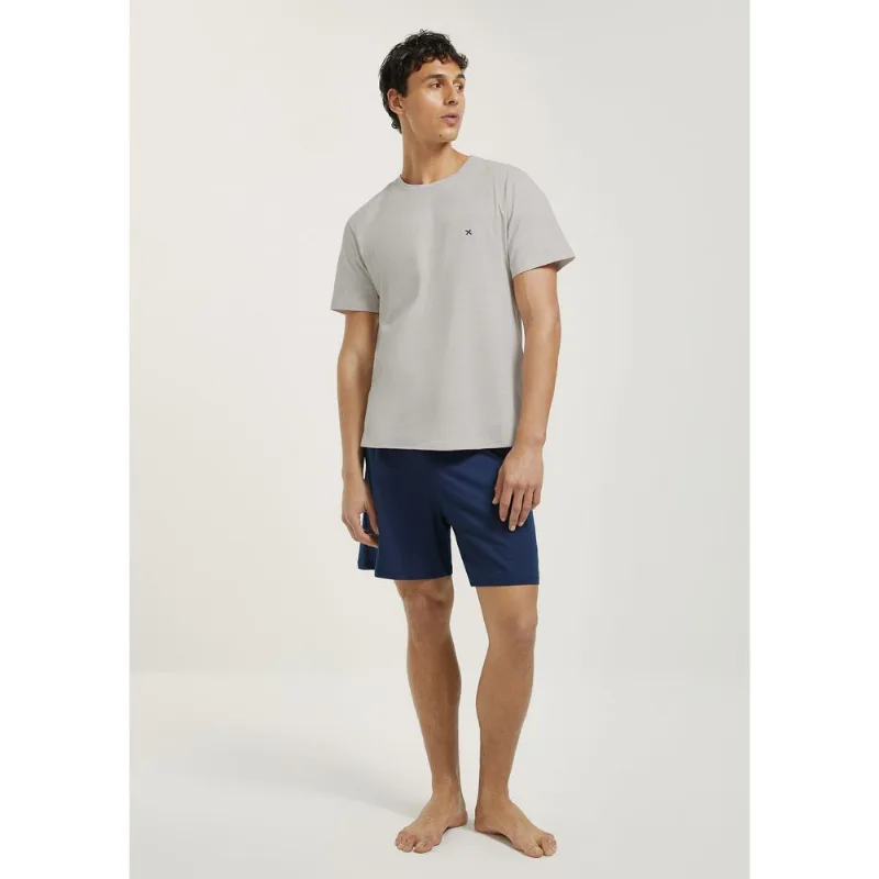 Pijama Curto Masculino Com Bordado - Cinza P