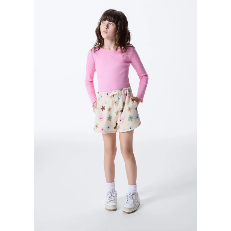 Shorts Infantil Menina Cós Elástico Estampado - Nude 016