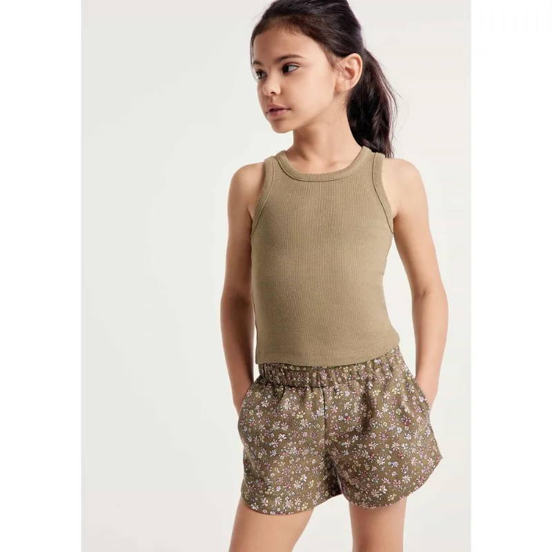 Shorts Infantil Menina Cós Elástico Estampado - Caqui 016