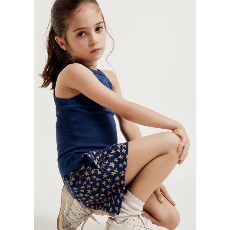 Shorts Infantil Menina Cós Elástico Estampado - Azul 014