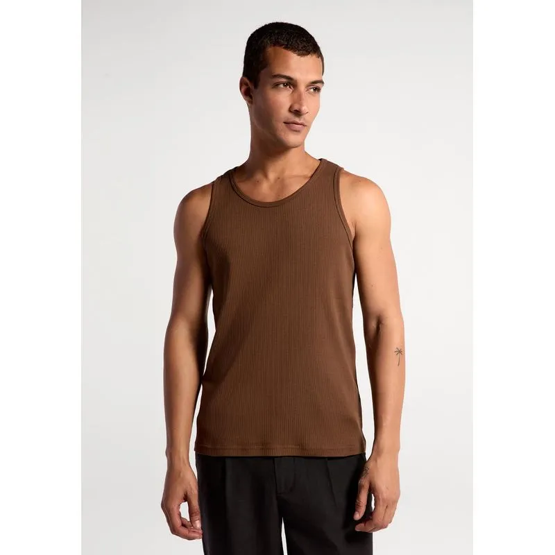 Regata Básica Masculina Slim Em Ribana - Marrom M