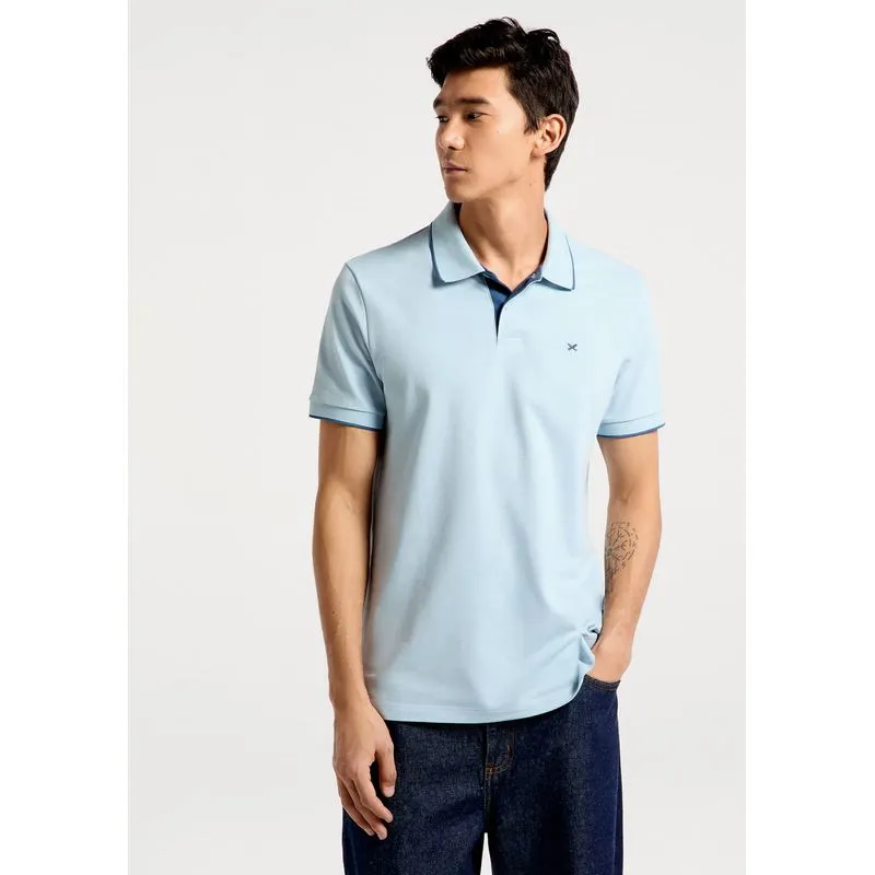 Camisa Polo Básica Masculina Em Piquet Com Bordado - Azul EXG