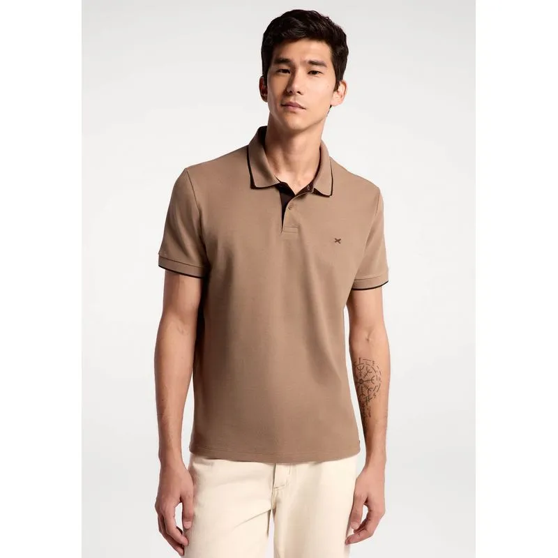 Camisa Polo Básica Masculina Em Piquet Com Bordado - Marrom EXG