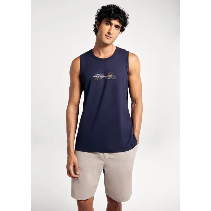 Regata Básica Masculina Regular Com Estampa - Azul XG