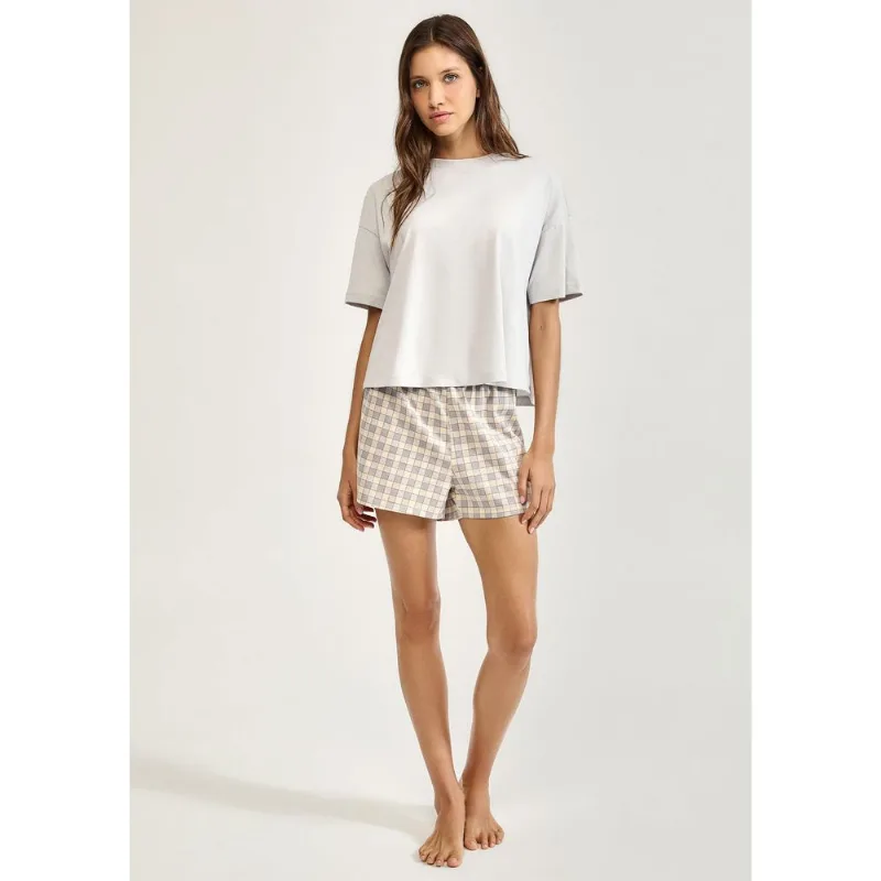 Pijama Curto Feminino Box Estampado - Cinza P