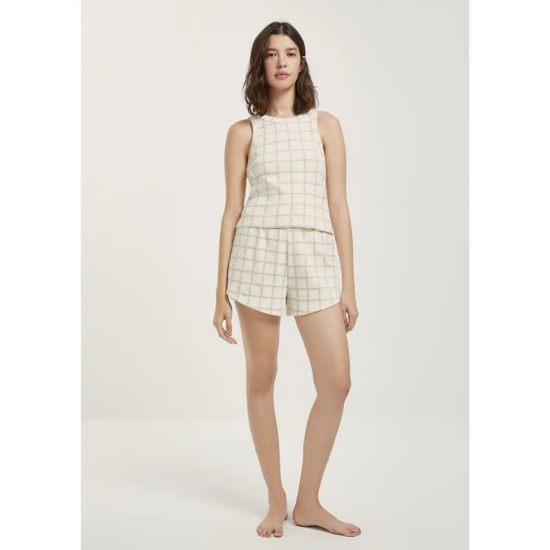 Pijama Curto Feminino Estampado Em Ribana - Creme P