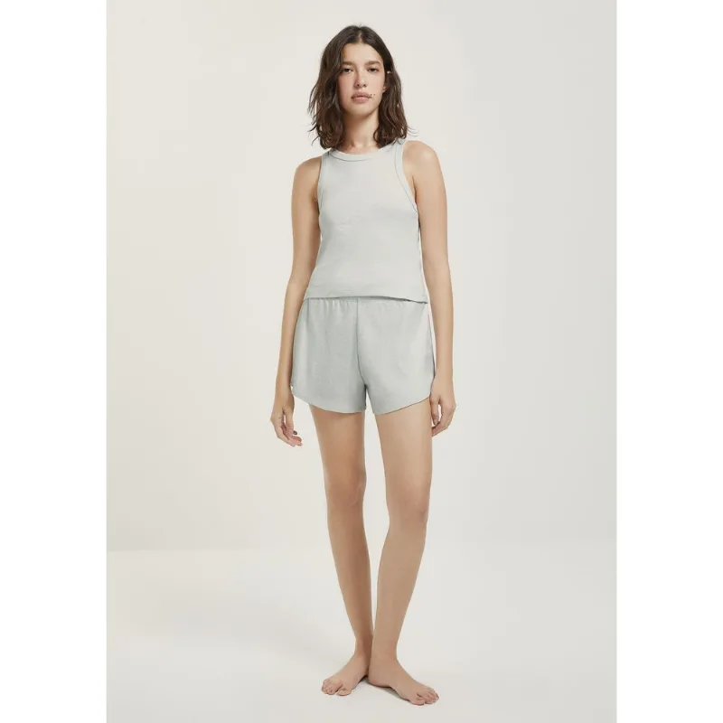 Pijama Curto Feminino Estampado Em Ribana - Cinza XG