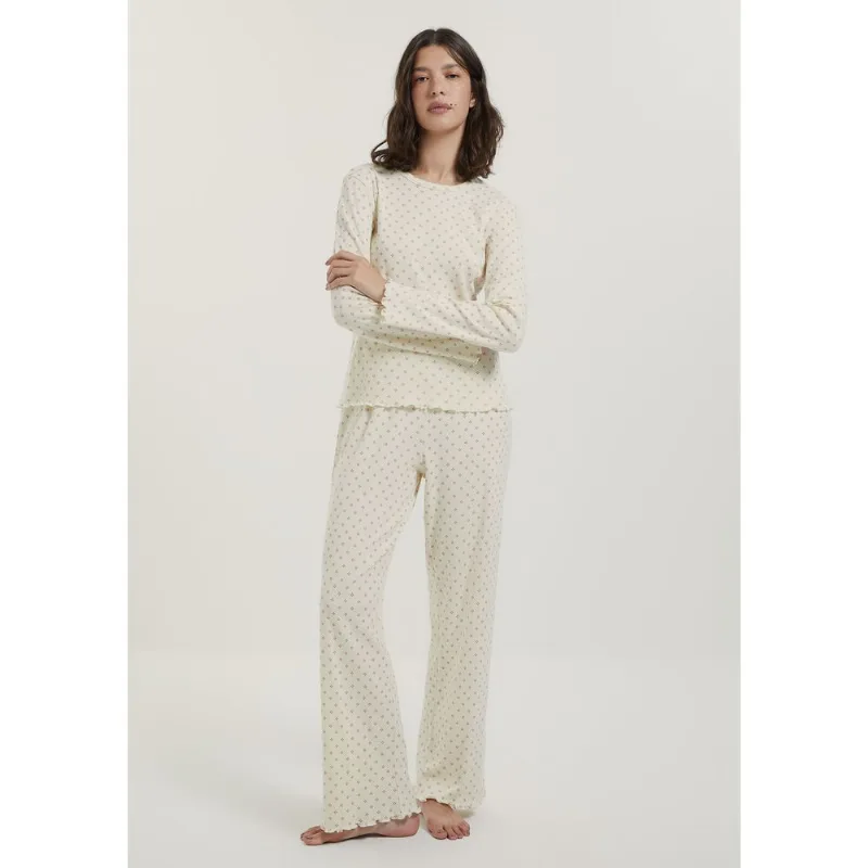 Pijama Longo Feminino Estampado - Creme XG
