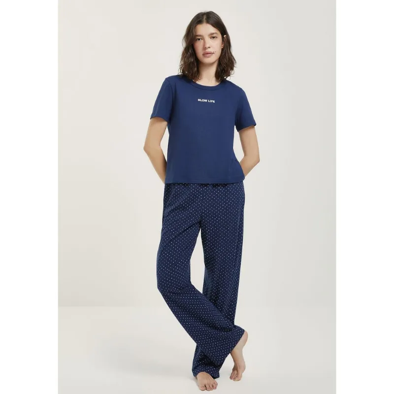 Pijama Longo Feminino Estampado - Azul P