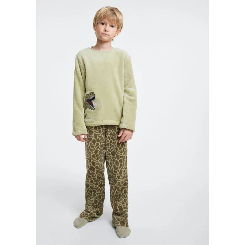 Pijama Infantil Menino Longo Estampado Em Fleece - Verde 004