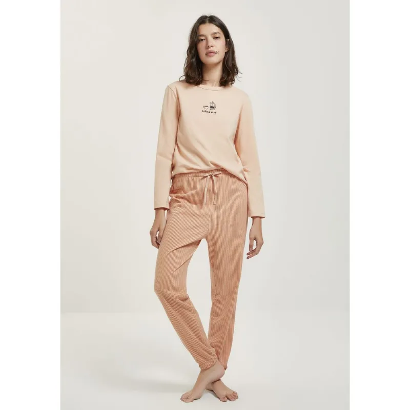 Pijama Longo Feminino Estampado - Laranja XP