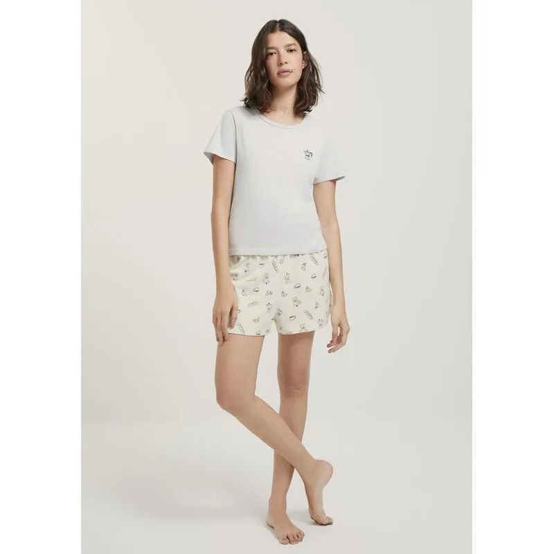 Pijama Curto Feminino Estampado - Cinza XG