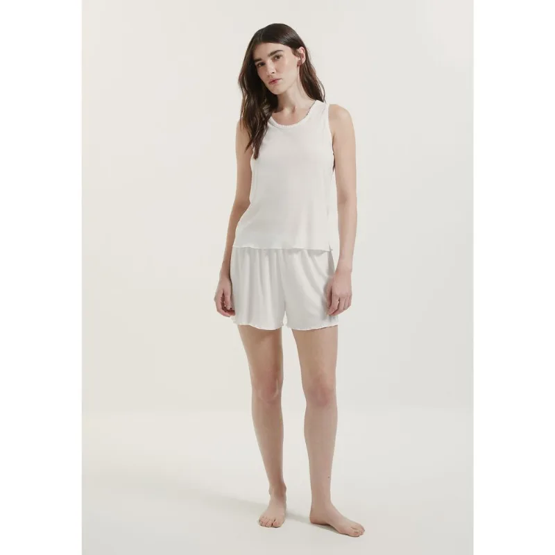 Pijama Curto Feminino Em Ribana - Off white XP