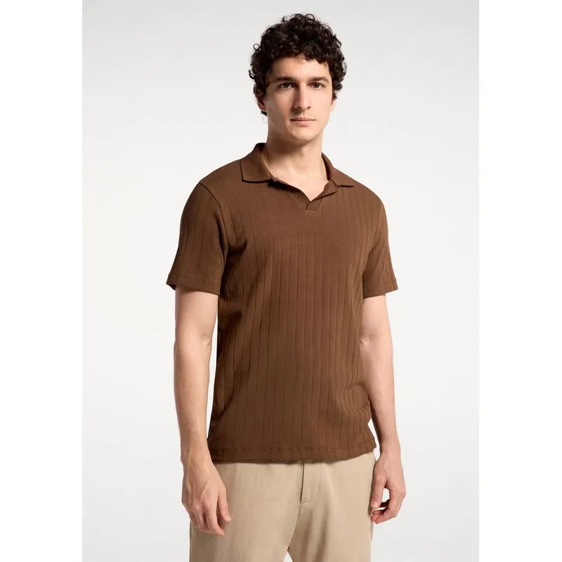 Polo Masculina Slim Em Algodão - Marrom XXG