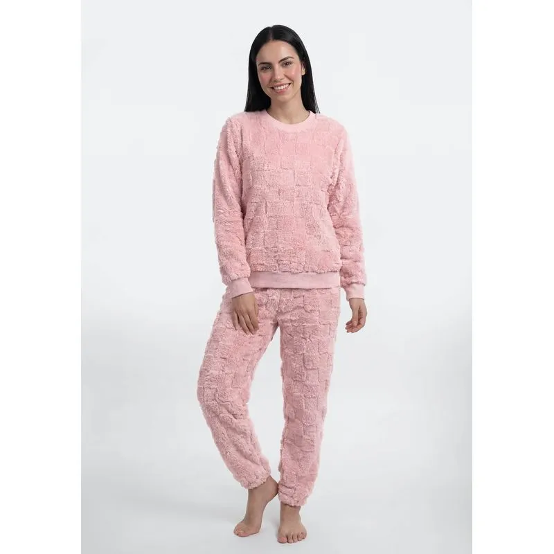 Pijama Longo Feminino Em Fleece Estrelas - Rosa M