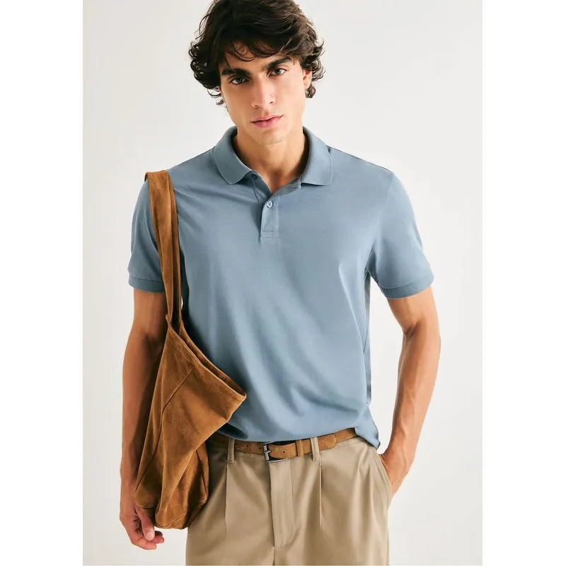 Camisa Polo Básica Masculina Em Algodão Pima - Azul EXG