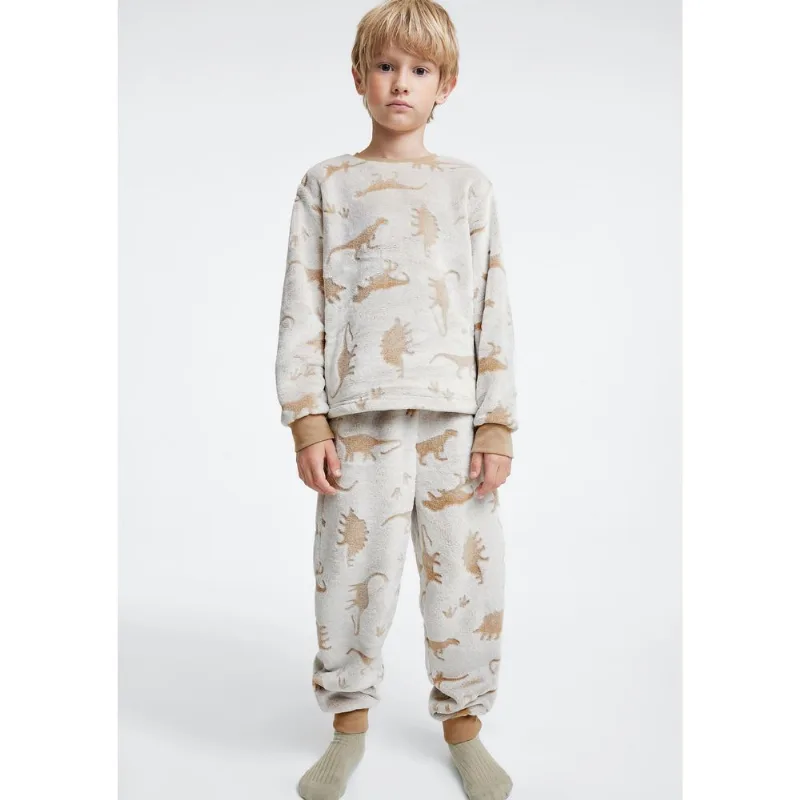 Pijama Infantil Menino Fleece Estampado - Bege 016