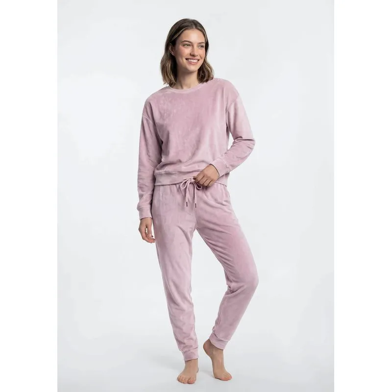 Pijama Longo Feminino Em Plush - Rosa G