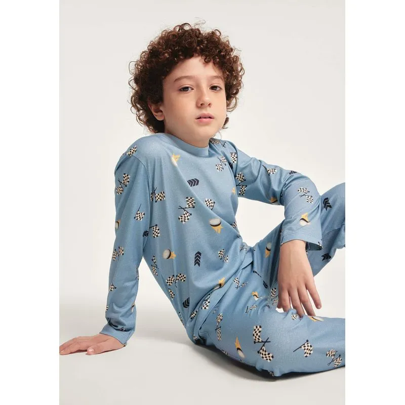 Pijama Infantil Menino Estampa Brilha No Escuro - Azul 004