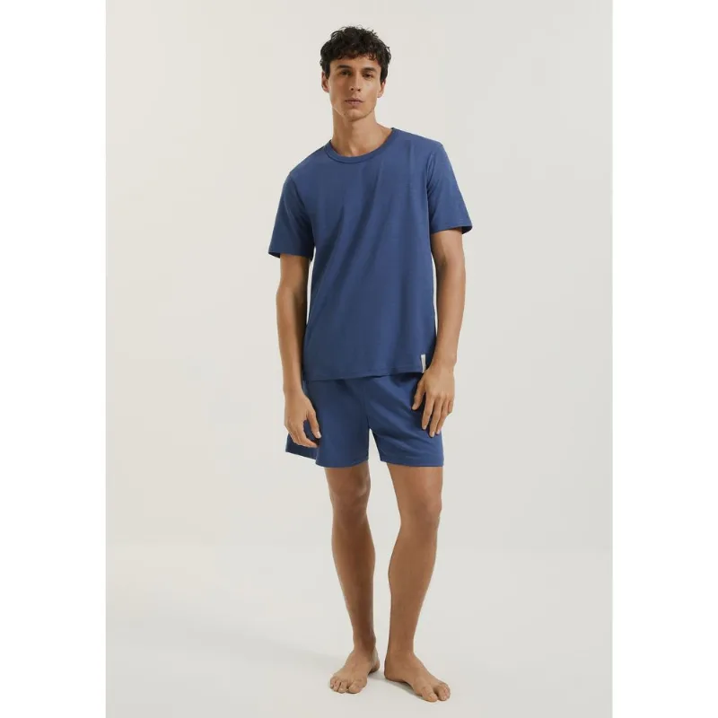 Pijama Curto Masculino Em Malha Flamê - Azul P