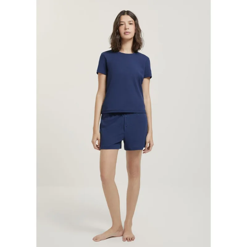 Pijama Curto Feminino Em Malha Premium - Azul XG