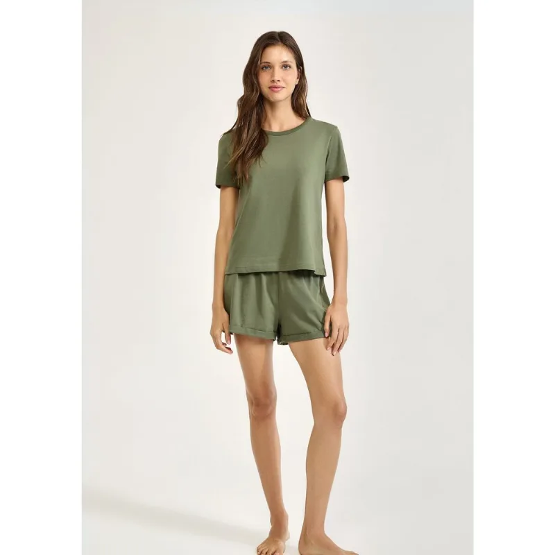 Pijama Curto Feminino Texturizado - Verde G