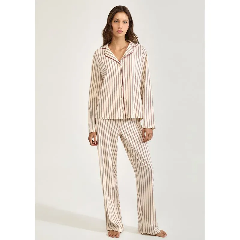 Pijama Longo Feminino Americano Estampado - Creme P