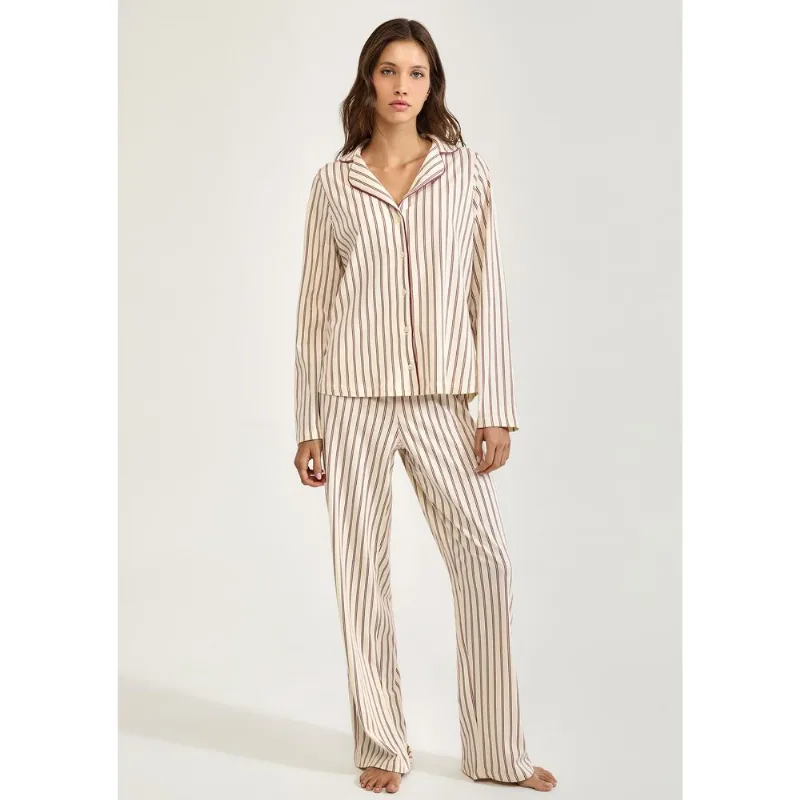 Pijama Longo Feminino Americano Estampado - Creme XG