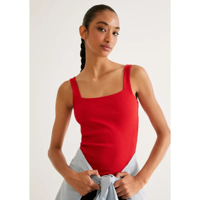 Regata Feminina Decote Quadrado Em Malha Premium - Vermelho G