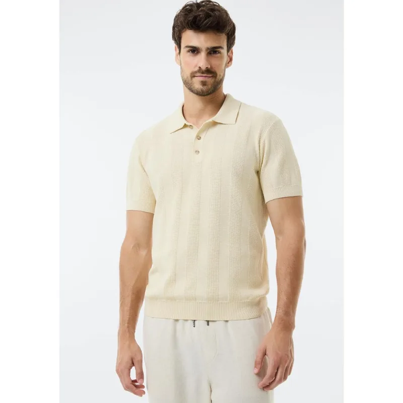 Polo Masculina em Tricô Texturizado - Bege XXG