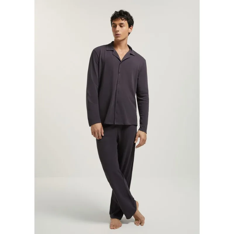 Pijama Longo Masculino Americano Em Malha Piquet - Cinza G